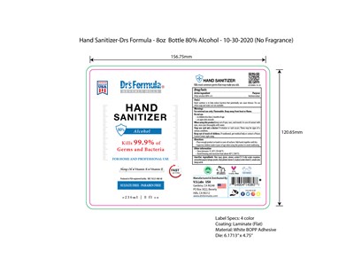 Label - Drs 8oz Hand Sanitizer label